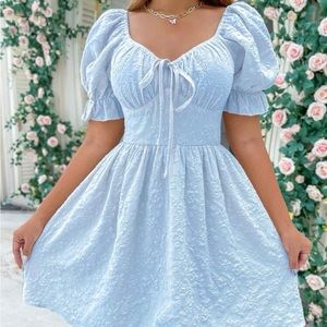 Baby Blue A-line Dress with puff sleeves